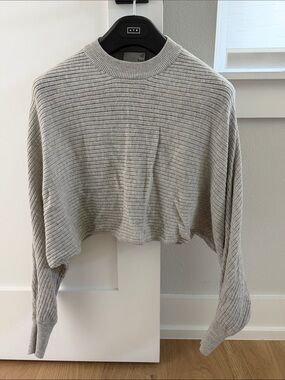 Aritzia Cropped Ribbed Merino Wool Sweater - Light Gray